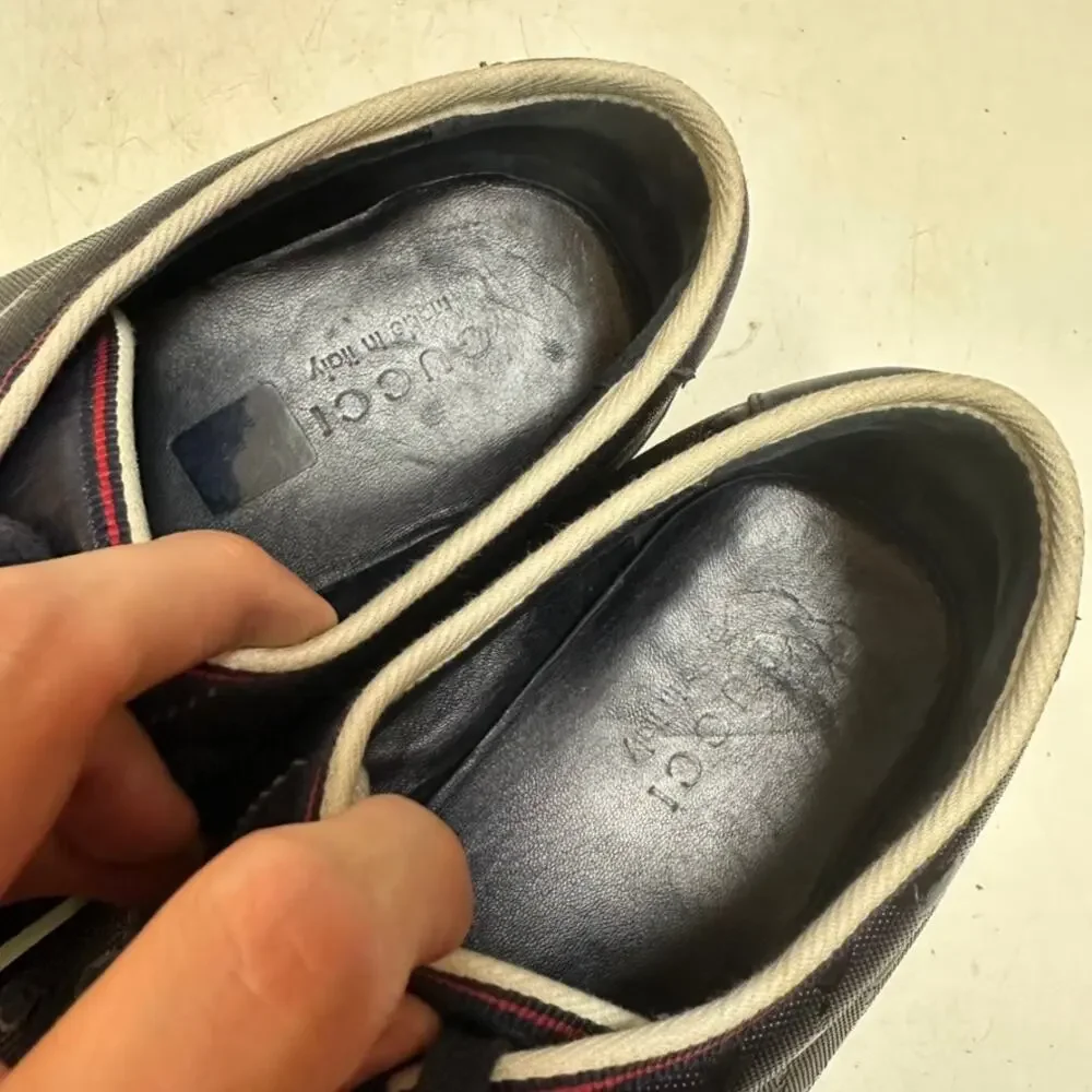 VGUC Gucci Navy Blue GG Imprime Sneakers Guccisima Canvas Leather UK 10 US 10.5
